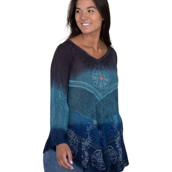 Greater Good Whimsigoth Blue/Purple Flowy Rayon V-Neck Tunic  Plus Size 1x/2x - Picture 12 of 12